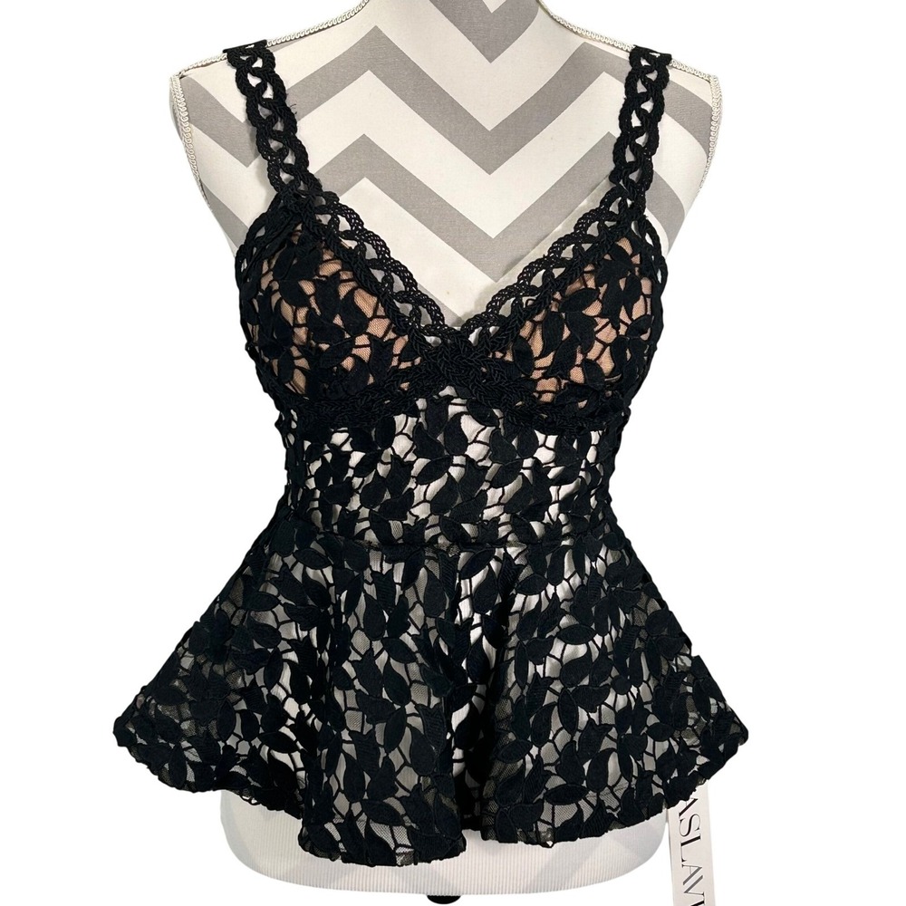 Maslavi Jovani Black Lace Peplum Bustier‎ Crochet Size 00